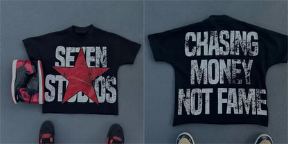 Vintage Chasing Money Not Fame Graphic T-Shirt Cropped Tees Co-Ed Top Graphic T Shirts Men Clothing