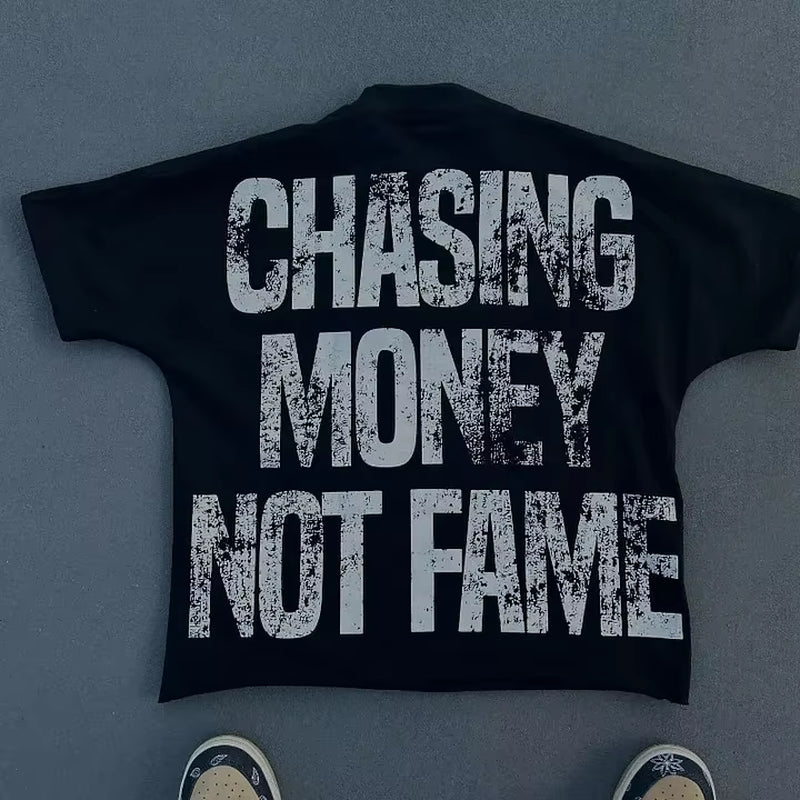 Vintage Chasing Money Not Fame Graphic T-Shirt Cropped Tees Co-Ed Top Graphic T Shirts Men Clothing