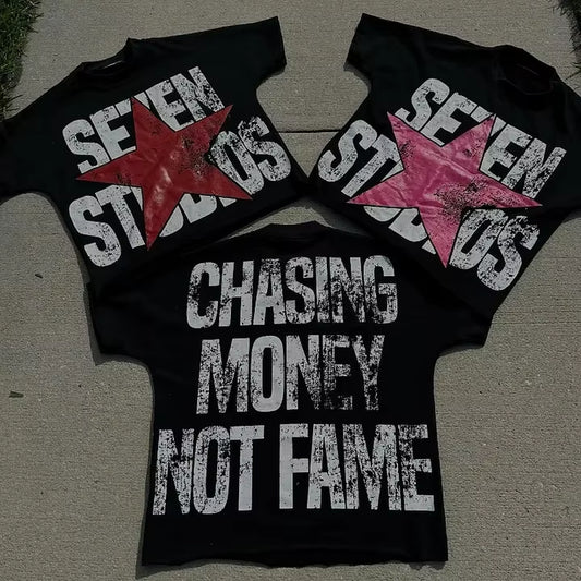 Vintage Chasing Money Not Fame Graphic T-Shirt Cropped Tees Co-Ed Top Graphic T Shirts Men Clothing